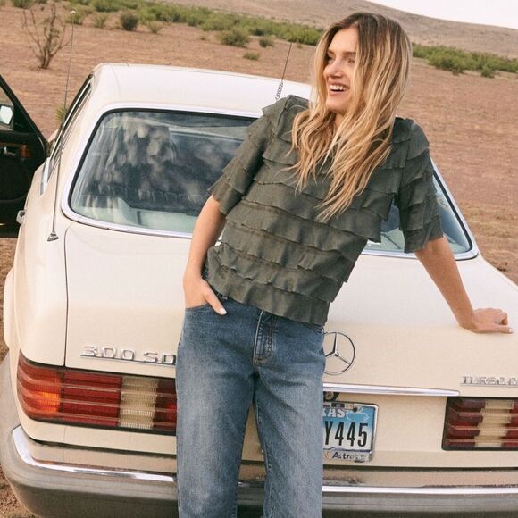 ANTHROPOLOGIE VANESSA VIRGINIA Ruffled Tiers Top Moss Women’s Size Small - Picture 5 of 11